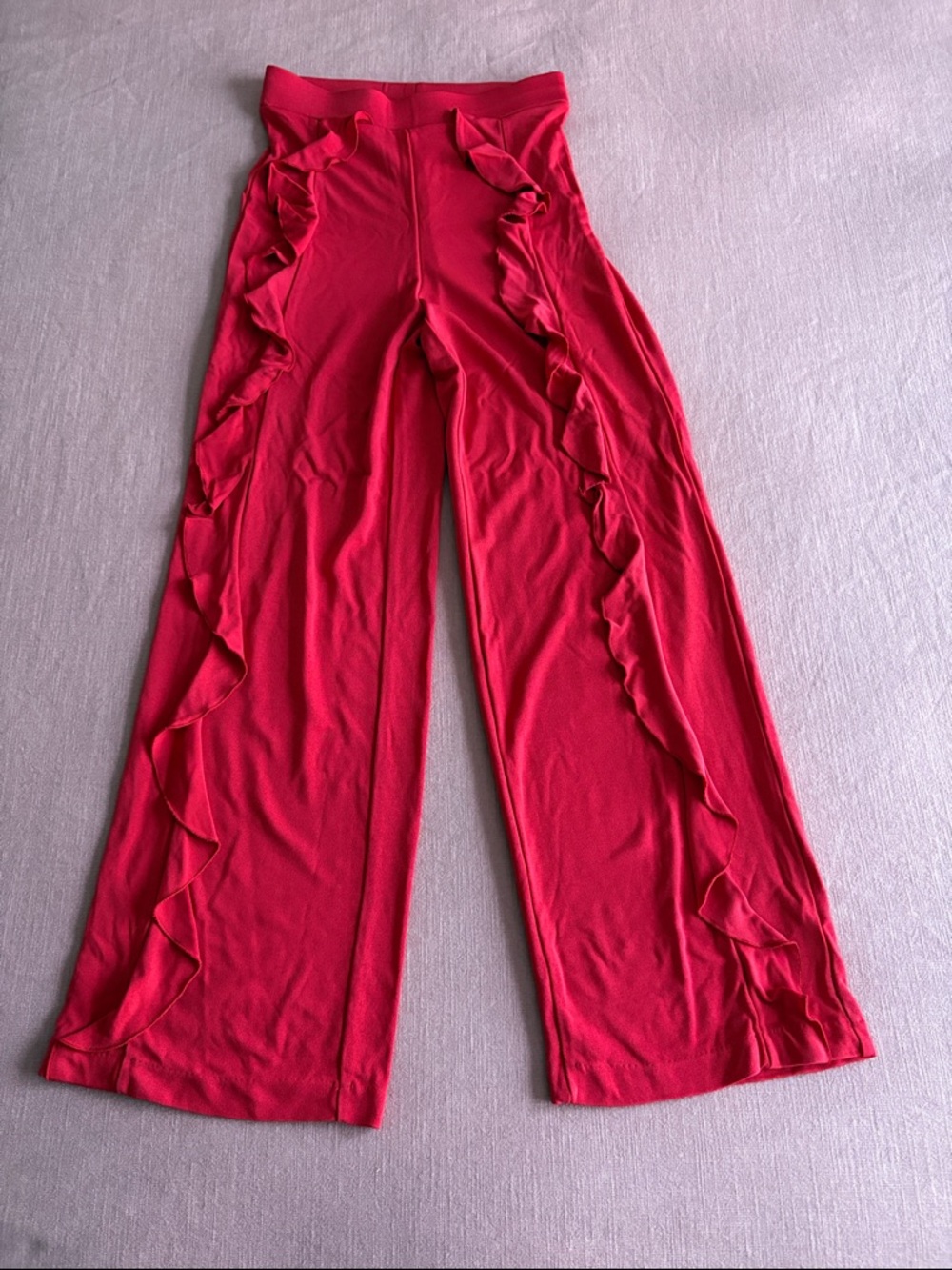 Ruffle-Trim Wide Leg Pants - Red